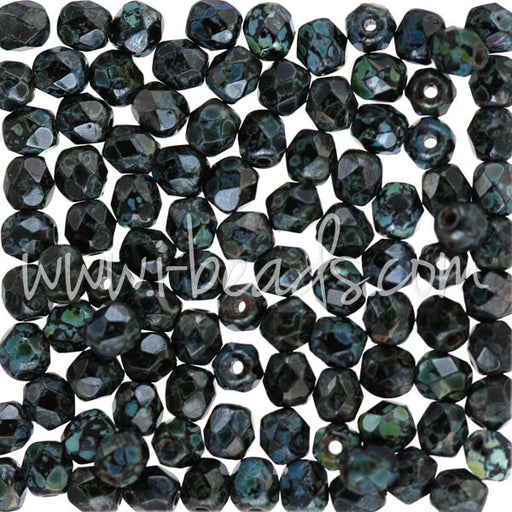 Achat Perles facettes de bohàÂ¨me jet picasso 4mm (100)