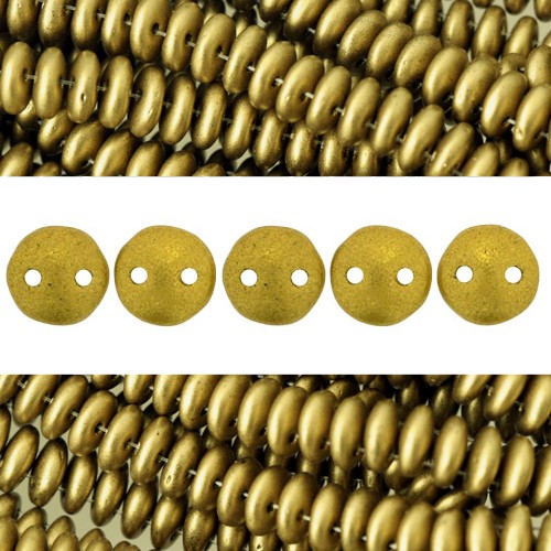 Vente Perles 2 trous CzechMates lentil Matte Metallic Aztec Gold 6mm (50)