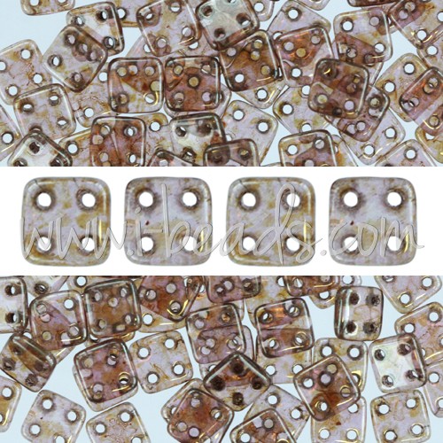 Vente Perles 4 trous CzechMates QuadraTile 6mm Luster Rose Gold Topaz (10g)