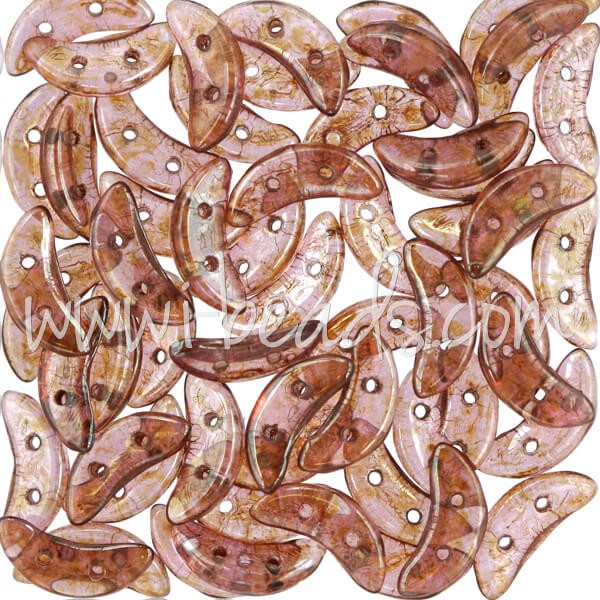 Achat Perles 2 trous CzechMates Crescent 3x10mm luster rose gold topaz (5g)