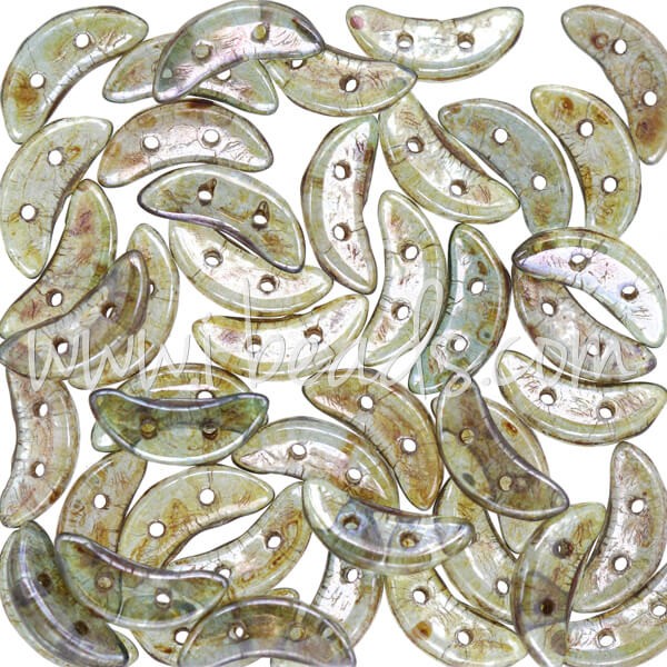 Creez Perles 2 trous CzechMates Crescent 3x10mm luster transparent green (5g)