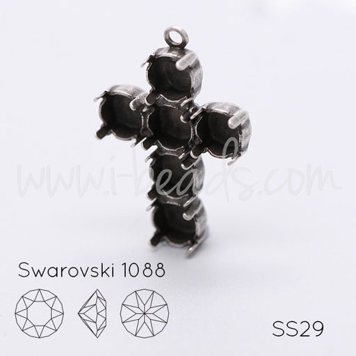 Serti pendentif croix pour Cristal 1088 SS29 argenté vieilli (1) - LaMercerieDesCopines