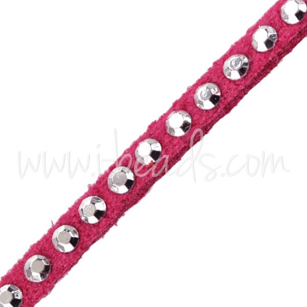 Vente Cordon suédine strassé fuchsia 3mm (1m)