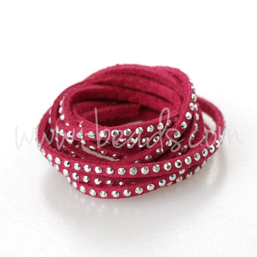 Creez Cordon suédine strassé fuchsia 3mm (1m)