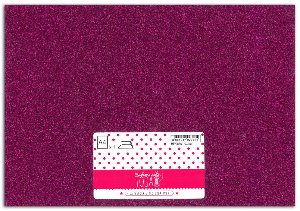 Achat au détail feuille glitter thermocollant A4 rose fuchsia Mademoiselle TOGA