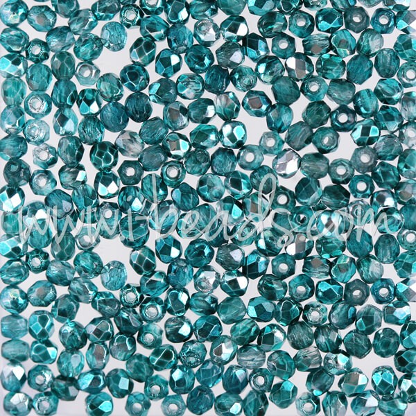 Vente au détail Perles facettes de boheme mirror teal 2mm (50)