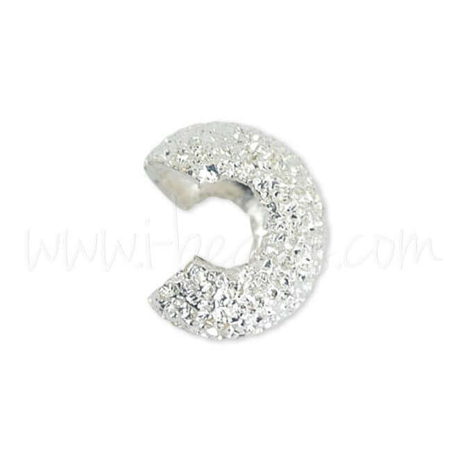 Vente au détail 14 Caches perles a écraser paillettes métal plaqué argent 4mm (1)