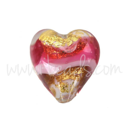 Creez Perle de Murano coeur rose et or 10mm (1)