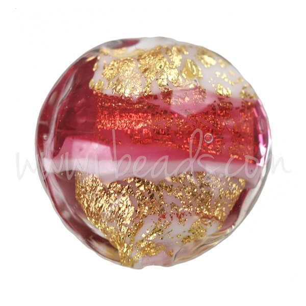 Creez Perle de Murano bombée rose et or 14mm (1)