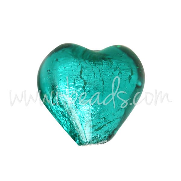 Acheter Perle de Murano coeur emeraude et argent 10mm (1)