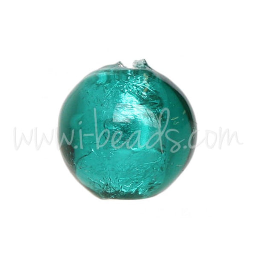 Achat Perle de Murano ronde emeraude et argent 8mm (1)