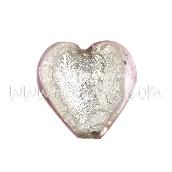 Creez Perle de Murano coeur cristal rose clair et argent 10mm (1)