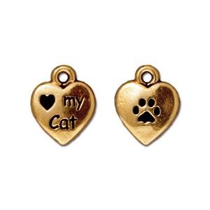 Achat Pendentif coeur love my cat doré 10x12mm (1)