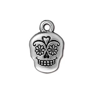 Vente Charm tete de mort calavera métal plaqué argent vieilli 18mm (1)