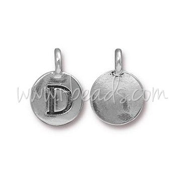 Acheter Pendentif charm lettre D plaqué argent vieilli 11mm (1)