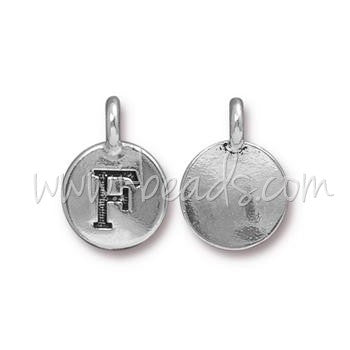 Creez Pendentif charm lettre F plaqué argent vieilli 11mm (1)