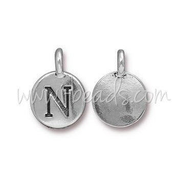 Acheter Pendentif charm lettre N plaqué argent vieilli 11mm (1)