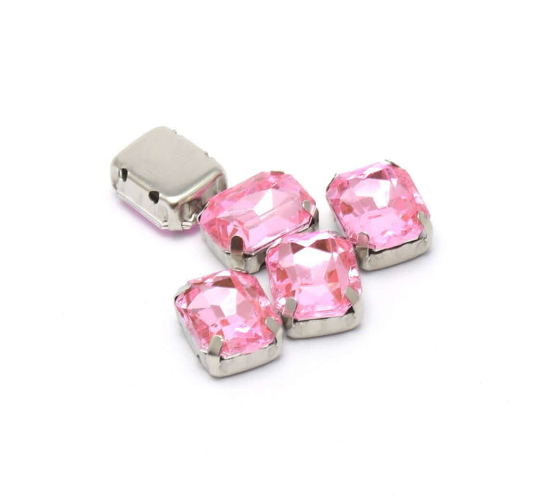 Acheter en gros 5 perles strass rectangles rose clair 10x8x4.5 mm trou 1 mm à coudre ou coller Strass en acrylique