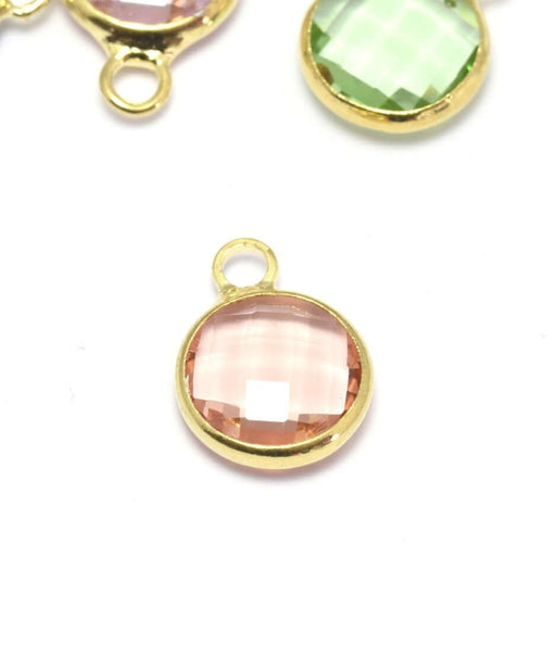 Achat 1 pendentif or 12x9x5 mm, Trou: 2 mm et verre à facettes crystal pèche avec contours dorés