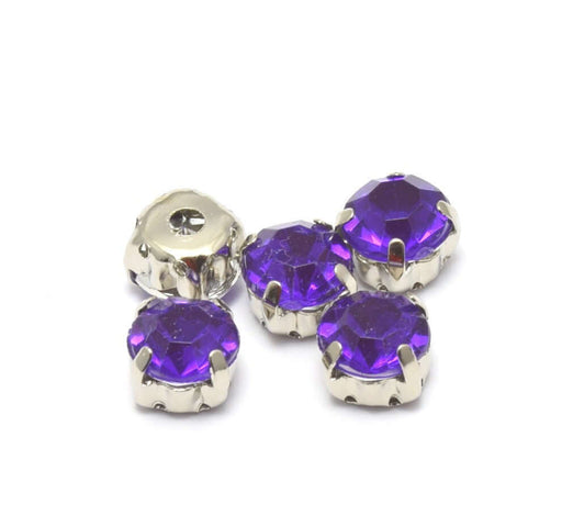 Vente 5 perles strass rond violet sertis 8x8x6 mm, Trou: 1 à 1.5 mm à coudre ou coller Strass en acrylique