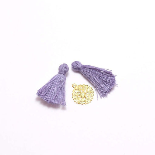 Vente en gros 2 pompons violet parme 2,5 -3 cm pour bijoux, couture ou déco