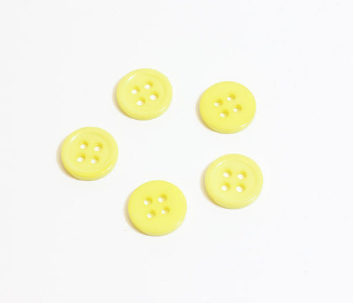 Creez boutons jaune ronds x5 uni en résine 11mm à coudre 4 trous