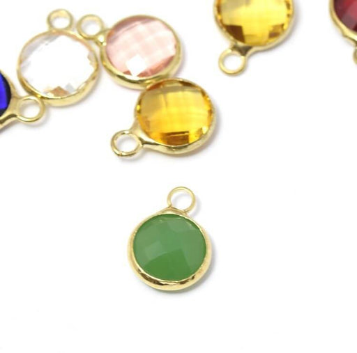 Achat 1 pendentif or 12x9x5 mm, Trou: 2 mm et verre à facettes vert opaque avec contours dorés