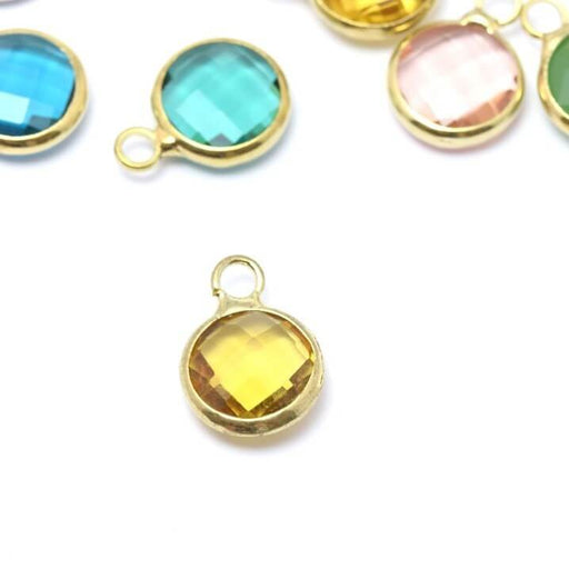 Vente 1 pendentif or 12x9x5 mm, Trou: 2 mm et verre à facettes CITRINE avec contours dorés