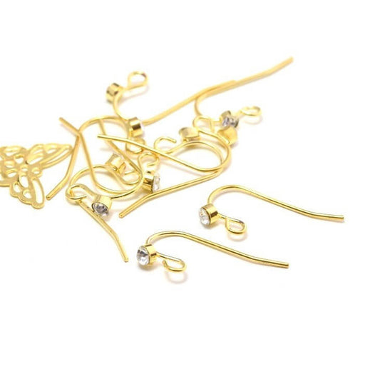 Achat 5 paires dormeuses crochets x10 boucles d&#39;oreilles dorées et strass 18mm - en laiton apprèt création bijoux