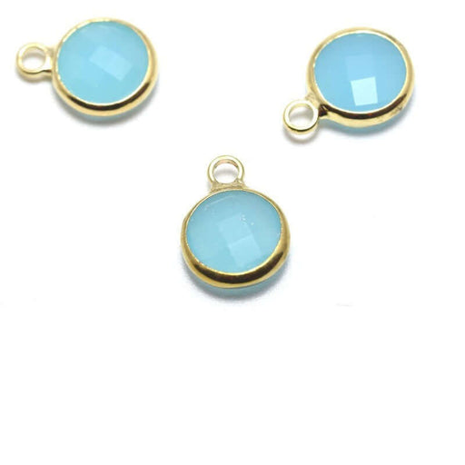 Achat 1 pendentif or 12x9x5 mm, Trou: 2 mm et verre à facettes bleu méditerranée avec contours dorés