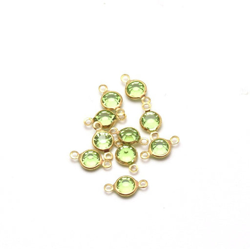 Acheter en gros Lot de 10 petits connecteurs or vert clair -rond en verre à facette sertis laiton or 13x6x3 mm, Trou: 2 mm