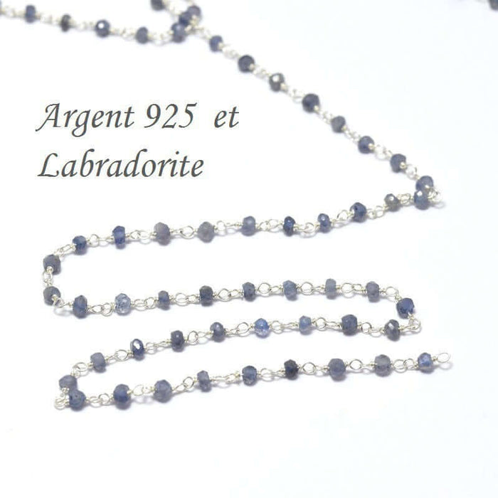 Acheter au détail 10 cm chaine argent 925 très fine et pierre labradorite-3.5 mm pour ras du cou, sautoir et bracelet