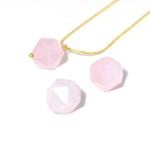 Achat x2 perles en quartz rose - 12x12 mm - trou environ 2 mm forme géométrique octogonale