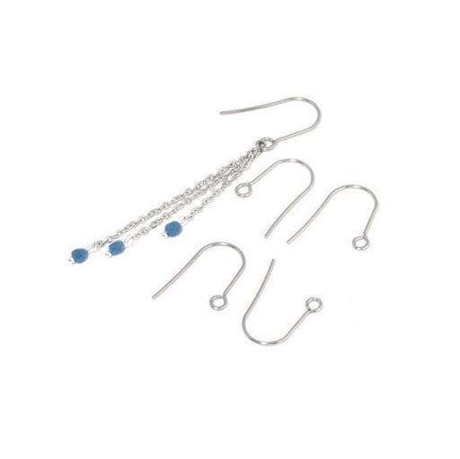 Achat 2 paires dormeuses acier inoxydable x4 boucles d&#39;oreilles inox platine 22 mm, trou: 2 mm - en acier apprèt création bijoux