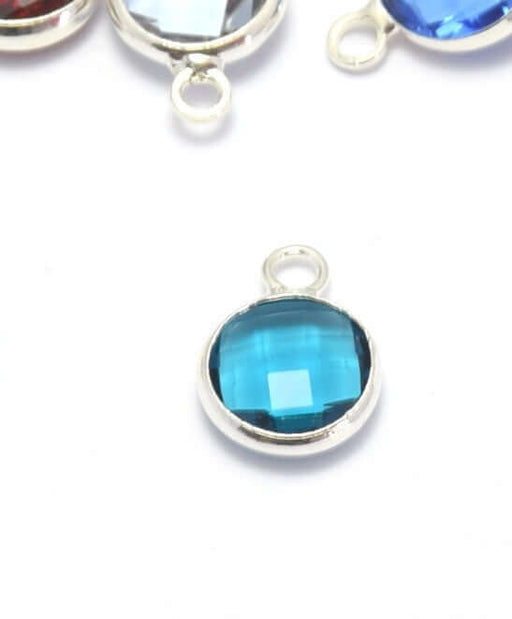 Achat 1 pendentif argent 12x9x5 mm bleu canard , Trou: 2 mm et verre à facettes avec contours argentés