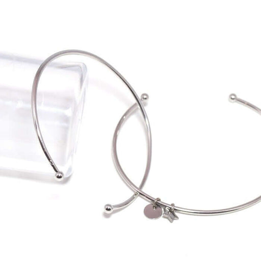 Achat 1 Bracelet Jonc boule lisse alliage argenté platine. 6 cm X 2 mm- Bangle ajustable à personnaliser