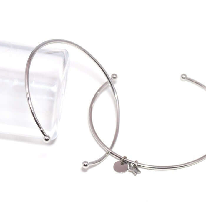 Creez avec 1 Bracelet Jonc boule lisse alliage plaqué argent platine. 6 cm X 2 mmBangle ajustable sans nickel à personnaliser