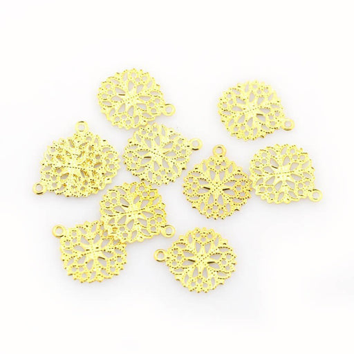 Achat 20 Pendentifs breloque en laiton dentelle doré 15x13x0.5 mm, Trou: 1 mm