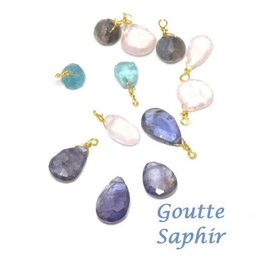 Achat x2 perles goutte saphir - 12x8 mm - trou environ 0.5 mm forme goutte plate