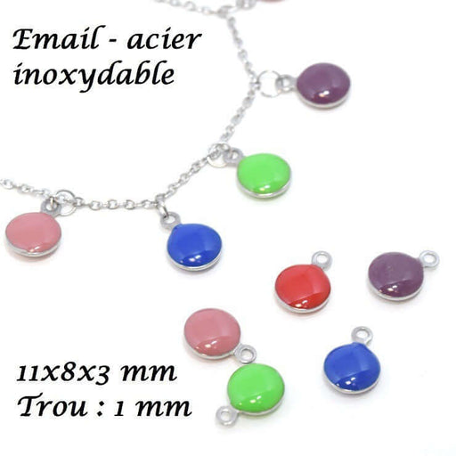 Achat 5 pendentifs médaillons multicolor 11x8x3 mm, double face émail et acier inoxydable pour DIY, activité créative, bijoux