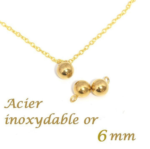 Achat 2 breloques boule acier OR - 9x6 mm, Trou: 1.5 mm Acier Inoxydable - Apprèts bijoux