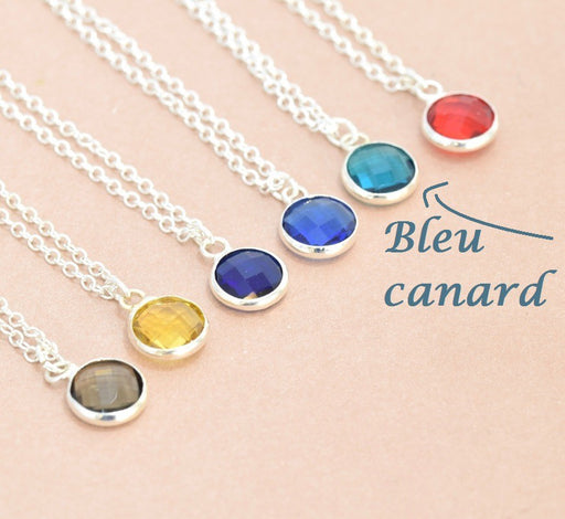 Achat Collier laiton argent 41 cm et pendentif verre 9 mm bleu canard serti argent à personnaliser