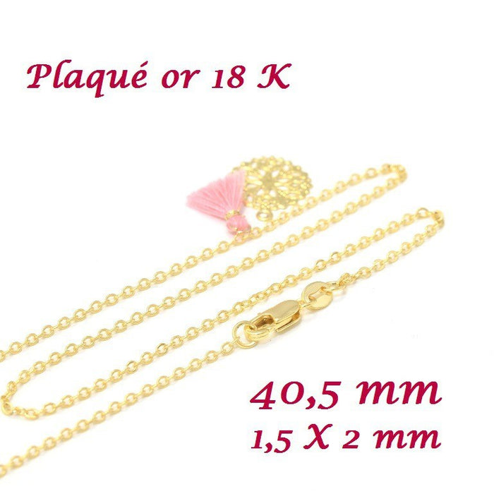 Creez chaine 40,5 cm plaqué or 18 k collier complet maille forcat 2x1.5 mm avec fermoir, a porter en ras du cou