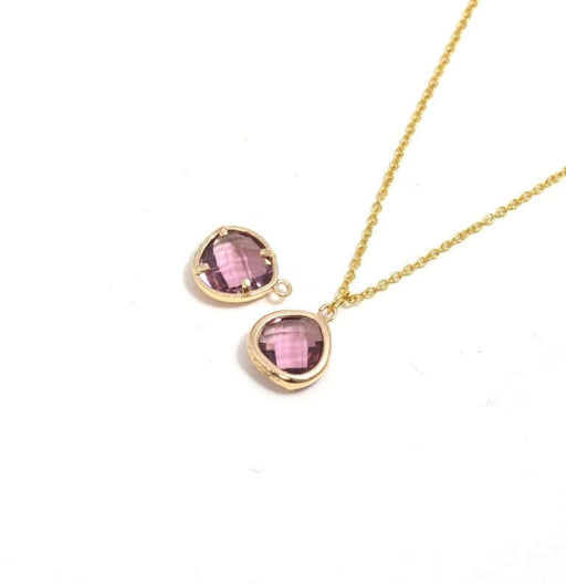 Achat 1 pendentif bijou sertis laiton doré et verre à facettes rose violet, 13 mm