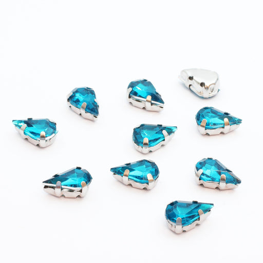 Acheter perles strass sertis x10 gouttes, turquoise 10x6mm à coudre ou coller Strass en verre