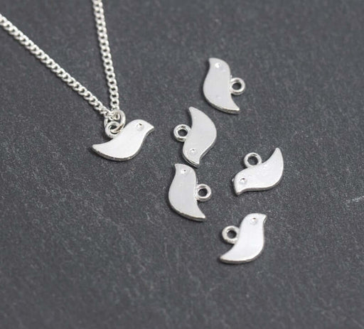 Achat 5 pendentifs charm oiseaux ARGENT alliage 7x11x1 mm, Trou: 1 mm et ss plomb