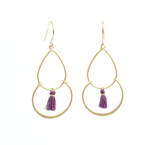 Achat Boucle d&#39;oreilles or mat pendant et pompon Violet 50 mm