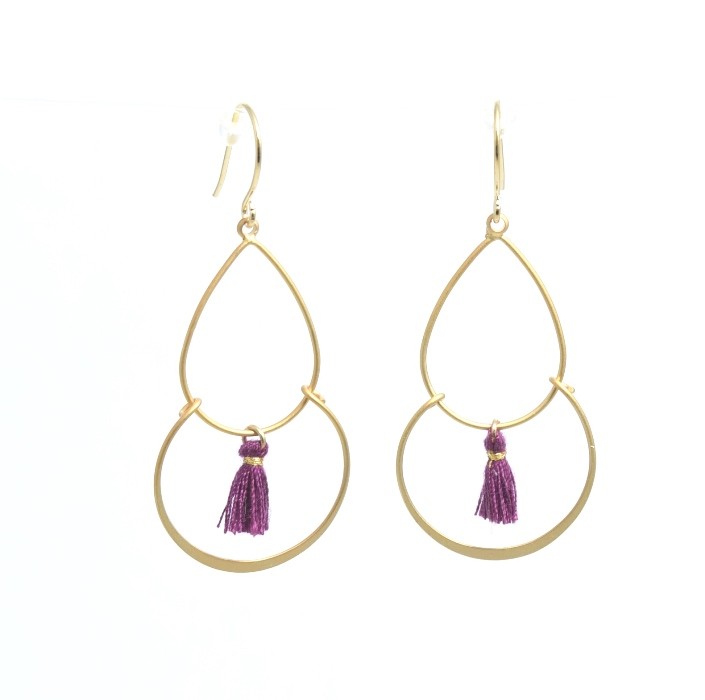 Acheter au détail Boucle d'oreilles or mat pendant et pompon Violet 50 mm