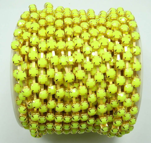 Achat 30cm chaine à strass - jaune fluo et dorée- 6mm