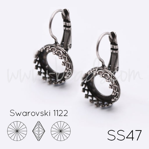 Serti boucle d'oreilles Vintage pour Cristal 1122 10mm-SS47 argenté vieilli (2) - LaMercerieDesCopines